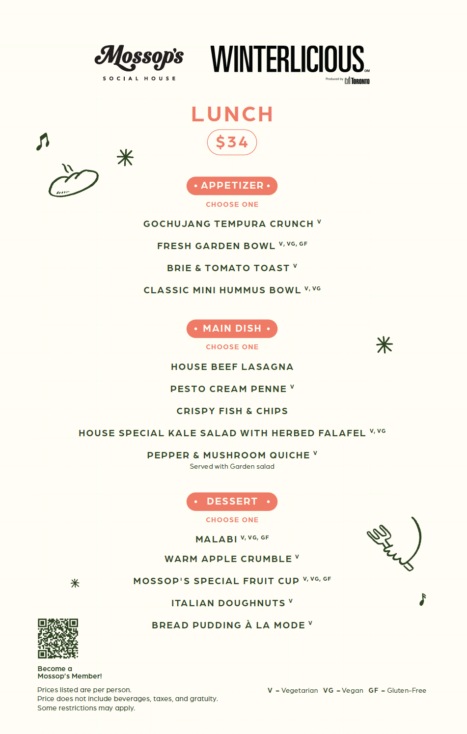 Winterlicious menu Toronto at Mossop&rsquo;s Social House | Financial District